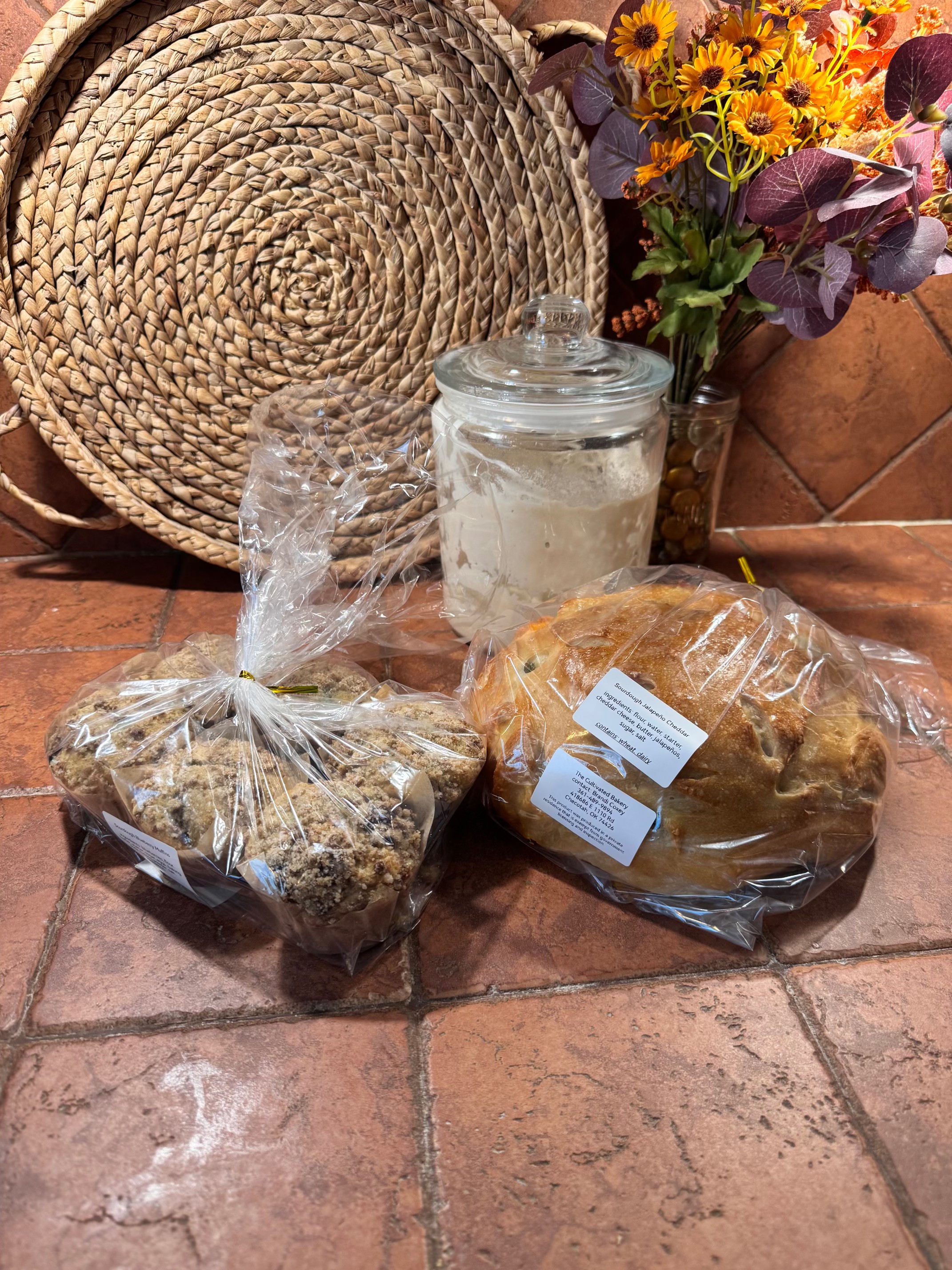 Fresh-baked goods bagged and labeled for pickup